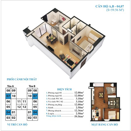 mặt bằng căn hộ tứ hiệp plaza